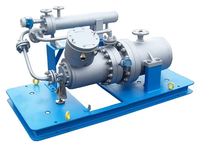 Canned motor pomp met geïntegreerde motor, ontworpen voor lekvrije en veilige vloeistofverplaatsing in industriële toepassingen.